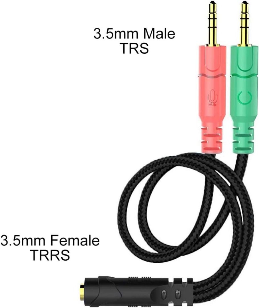 Making a [4-Pole TRRS to 3.5mm Stereo & Mic Adapter (Male to 2x Female)]  from an iphone headphone split…