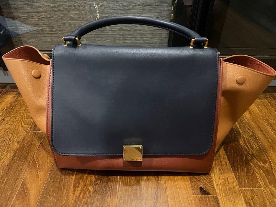 Celine Camel Navy Trapeze top handle Bag medium size Luxury Bags