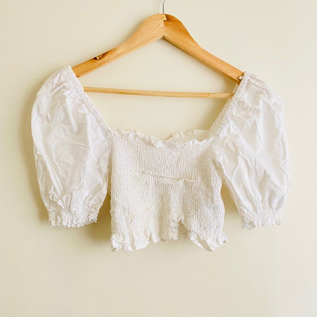 Collusion White Smocked Crop Top, Women's Fashion, Tops, Blouses on ...