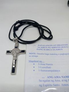 Crucifix Silver Black Medallion Necklace