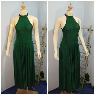 Green Glitters Dress Halter Neck Party Dress Glitters Evening Events Sparkly Shinning Long Dress