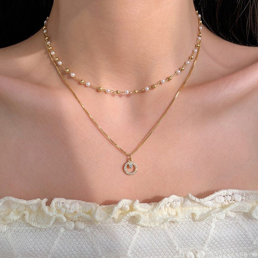 Double layer clearance pearl necklace