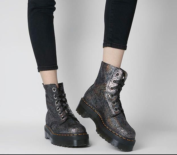 Dr martens grey 8 eye iridescent crackle boots best sale