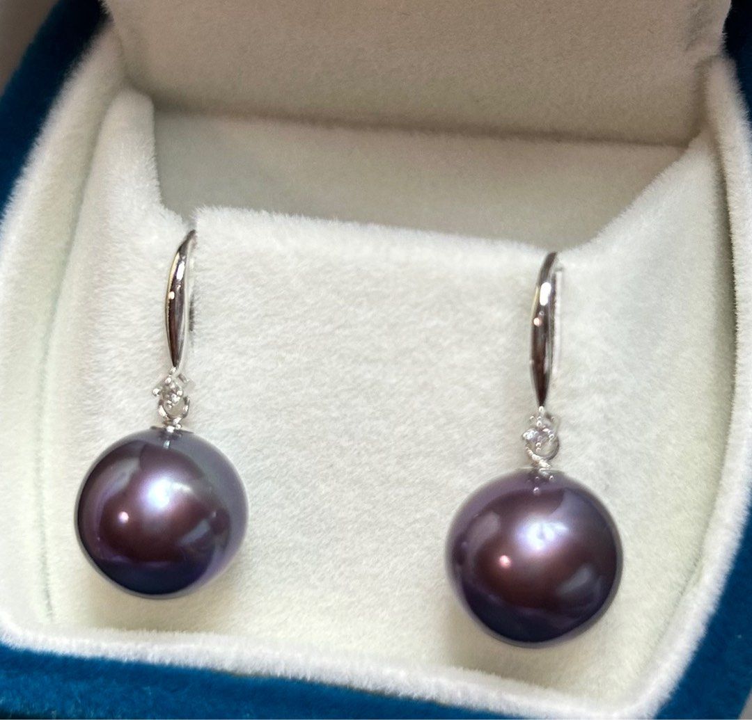 Purple pearl drop earrings on sale
