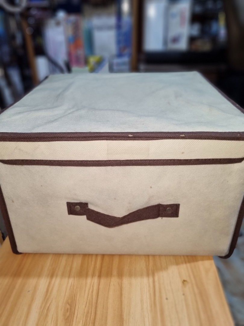 Foldable Storage Box (Category: Storage Boxes & Baskets) located in Paombong. Submitted by sweetdeals0181656 (Listing ID 1269011888, Image 1). Description: Color Beige Size 40 cm x 40 cm x 25 cm 2 pieces available for Php 100 each.
