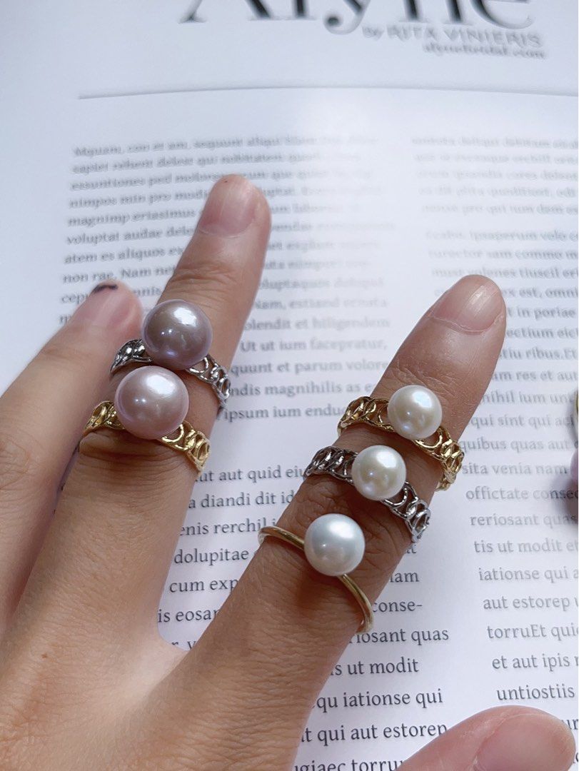 Free Shipping Freshwater Pearl Rings Chain Rings Adjustable Size