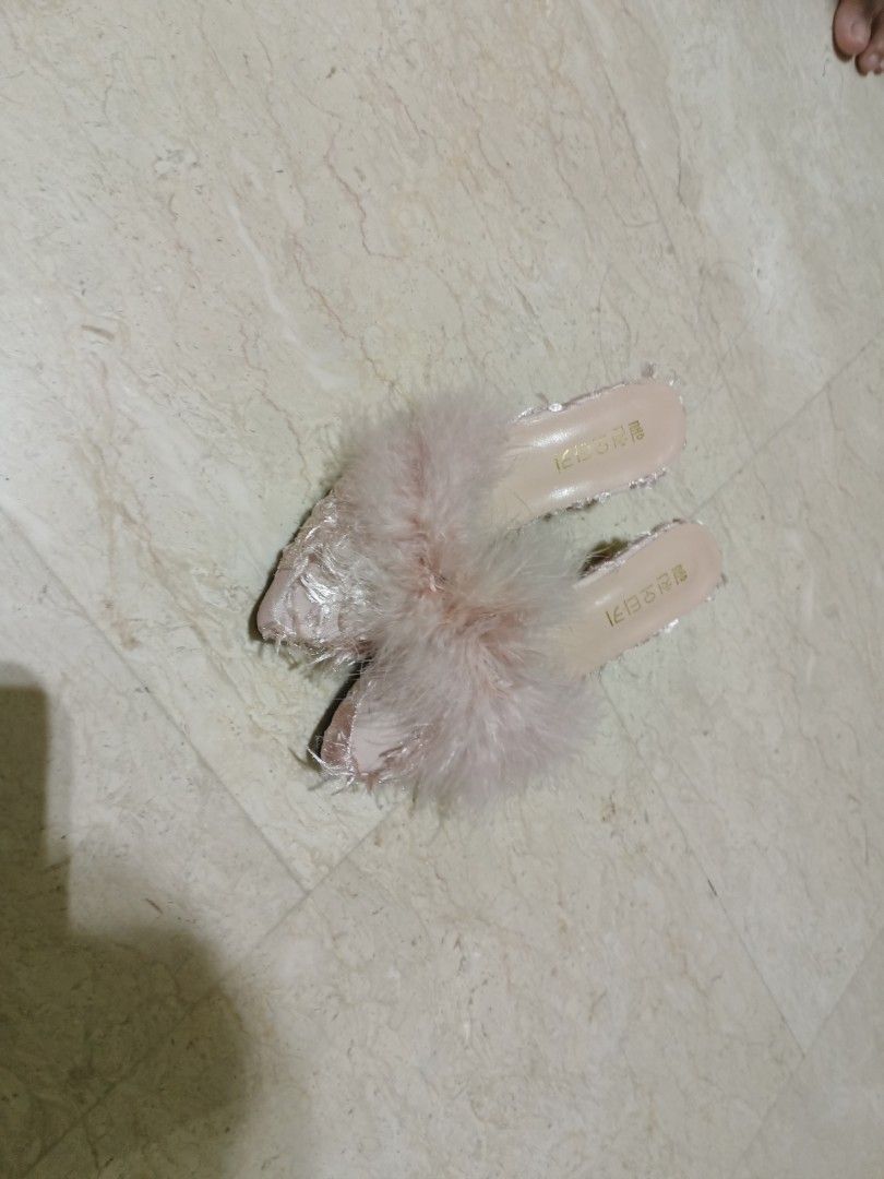 Furry high heel slippers hotsell