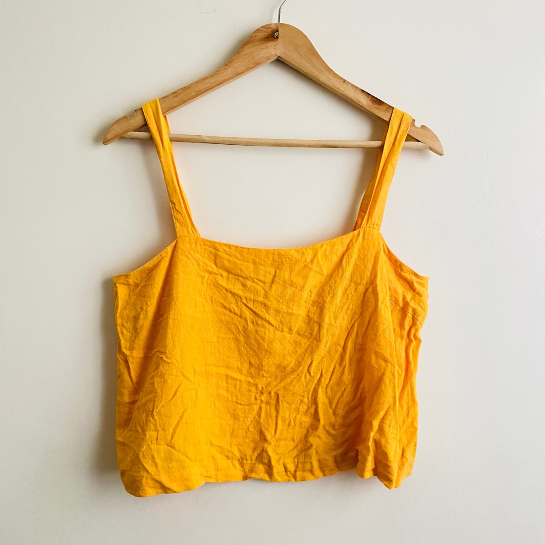 Glassons Linen Mustard Boxy Top, Women's Fashion, Tops, Sleeveless on Carousell