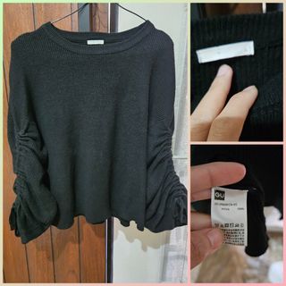 GU x Uniqlo atasan rajut lengan serut balon