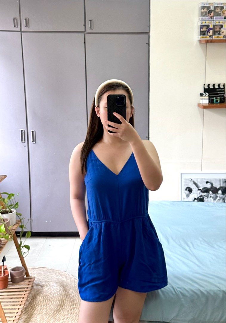 H&m blue romper on sale