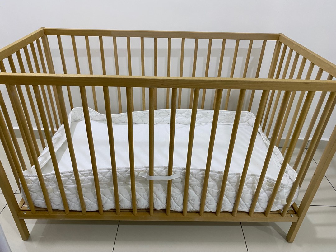 IKEA Baby Cot, mattress and protector, bumper and bedsheet, Babies