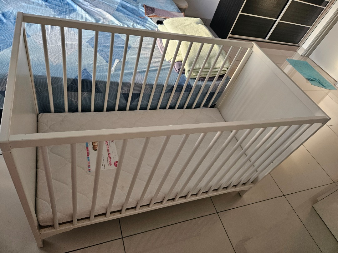 IKEA White Baby Cot with Mattress, Babies & Kids, Baby Nursery & Kids