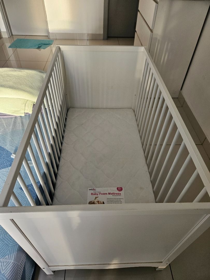 IKEA White Baby Cot with Mattress, Babies & Kids, Baby Nursery & Kids Furniture, Cots & Cribs on
