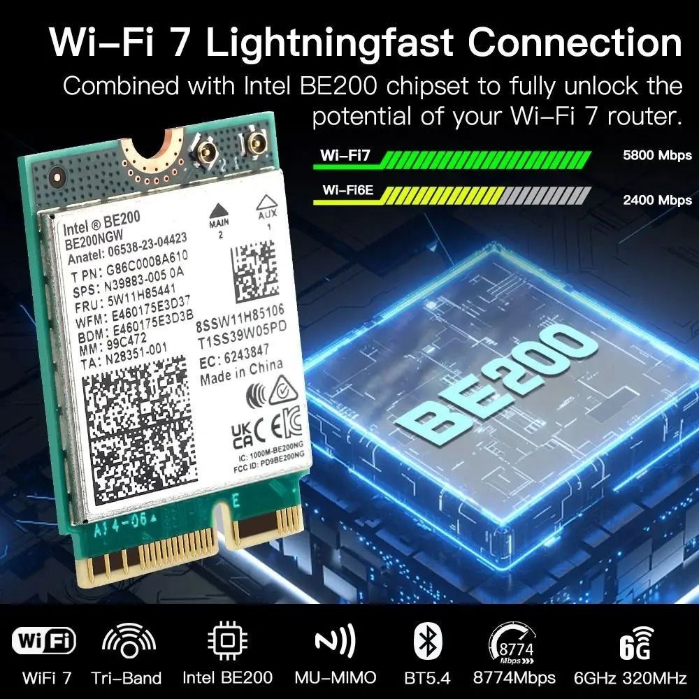 NICGIGA WiFi 7 PCIe Kaart Intel BE200 NGW - Bluetooth 5.4 - 5800 Mbit/s
