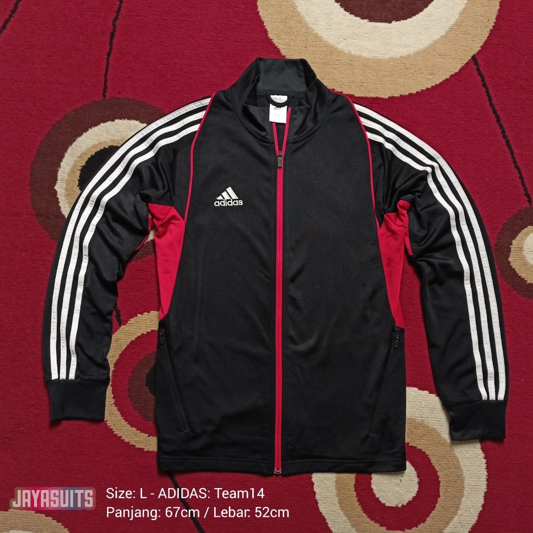 Jaket ADIDAS Original Team14 Tracktop Hitam Merah Fesyen Pria
