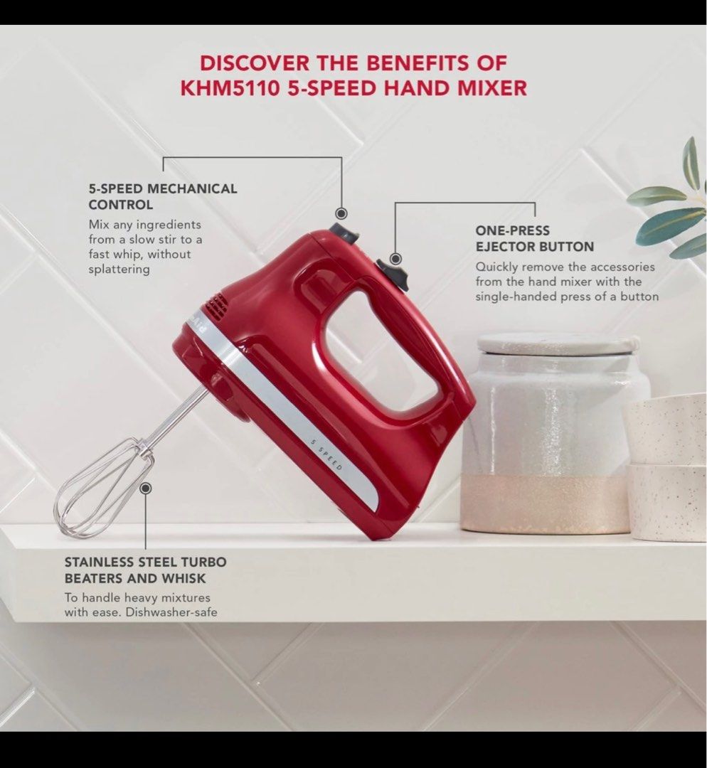 KitchenAid Classic 5Speed Hand Mixer 5KHM5110, Furniture & Home Living