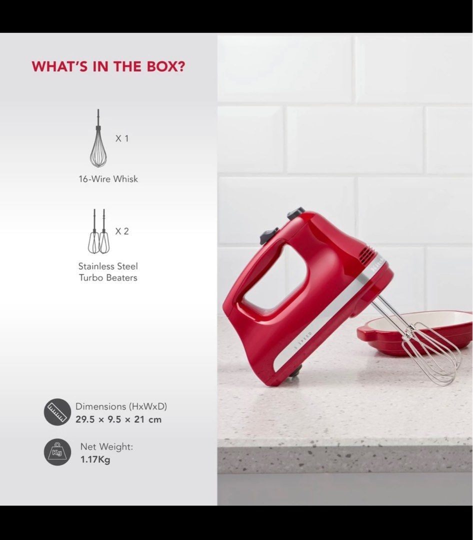 KitchenAid Classic 5Speed Hand Mixer 5KHM5110, Furniture & Home Living