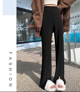 潮家好貨-顯瘦高腰收腰開叉微喇女神褲--黑L-料子超舒服有彈性