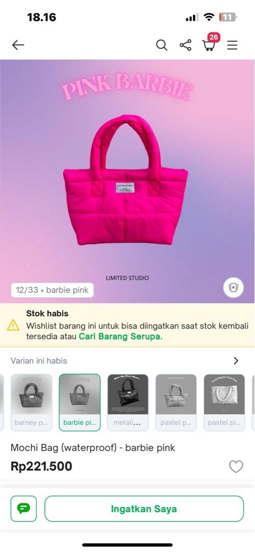 Limited Studio Tas Pink Puffy Bag, Barang Mewah, Tas & Dompet di Carousell