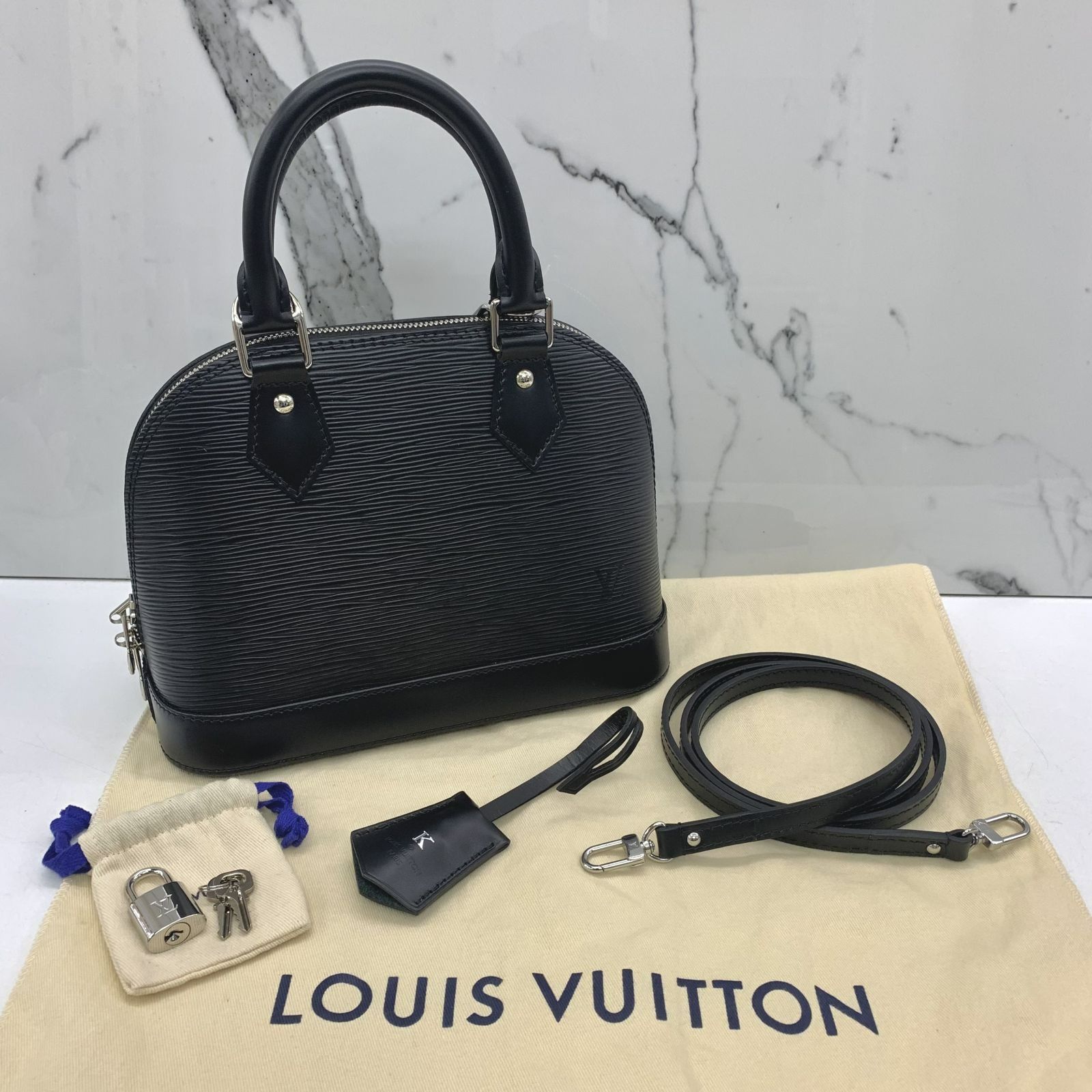 LOUIS VUITTON EPI BLACK ALMA BB W INITIAL RFID SHOULDER BAG 237037624 AL