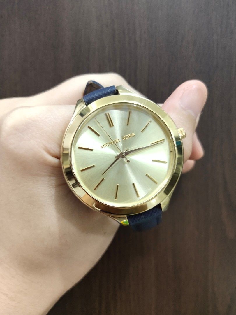 Michael Kors Mid-size Runway Gold-Tone Dial Blue Leather  display picture 1