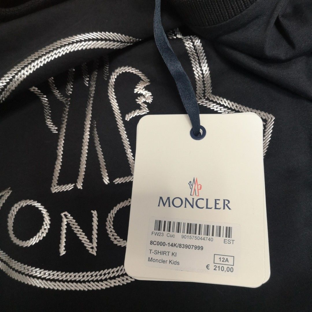 Moncler silver logo embroidered t shirt Carousell