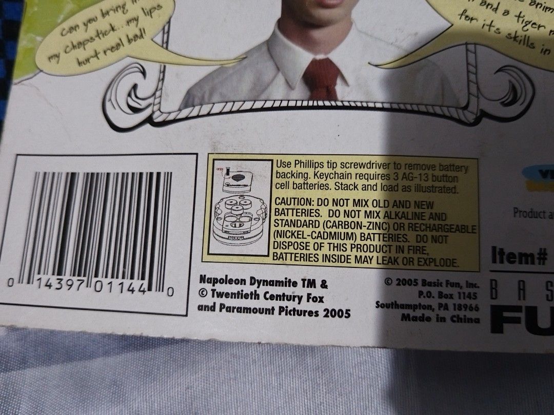 Napoleon Dynamite Talking Keychain (Category: Vintage Collectibles) located in Nabunturan. Submitted by rollingon22 (Listing ID 1269024353, Image 3). Description: WYSIWYG note: batteries are very old and need to be replaced vintage, 2005.