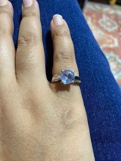 Natural light blue sapphire white gold ring