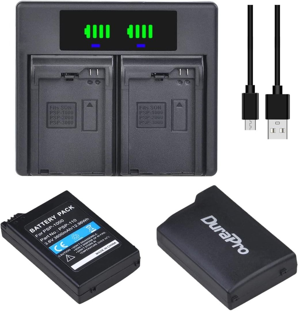 NEGO!! DuraPro 2x 3600mAh PSP 1000 Battery + LED Dual USB Charger with ...