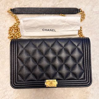 New Chanel Boy Black Caviar Gold hardware wallet on chain WOC