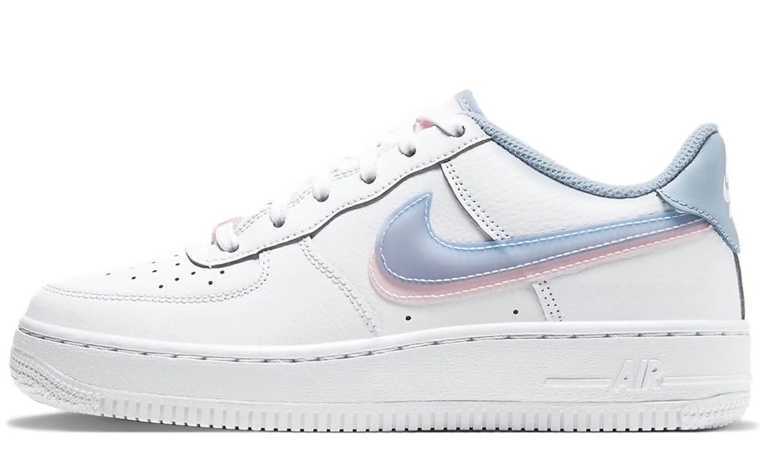 white air force ones with blue swoosh