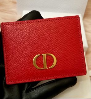 ☆ONHAND!☆ Authentic CD Pebbled Leather Card Holder in Red