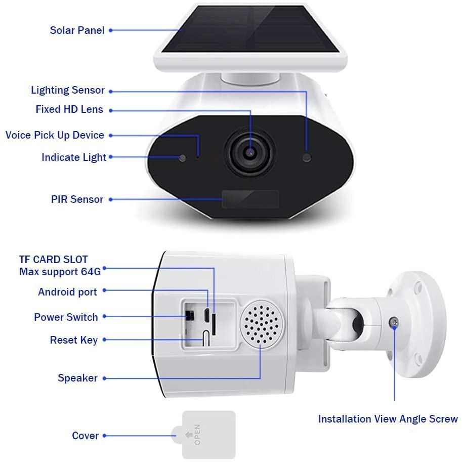 Outdoor Solar Powered Security Camera CTVISON 2.4GHz WiFi Wireless Home Security Camera Night Vision Motion Detection Rechargeable Battery Two Way