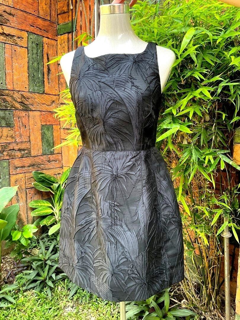 Paule Ka Black polyester blend floral jacquard sleeveless mini cocktail dress PAULE KA BLACK DRESS SHINY SILK FULL EMBROIDERED SLEEVELESS DRESS