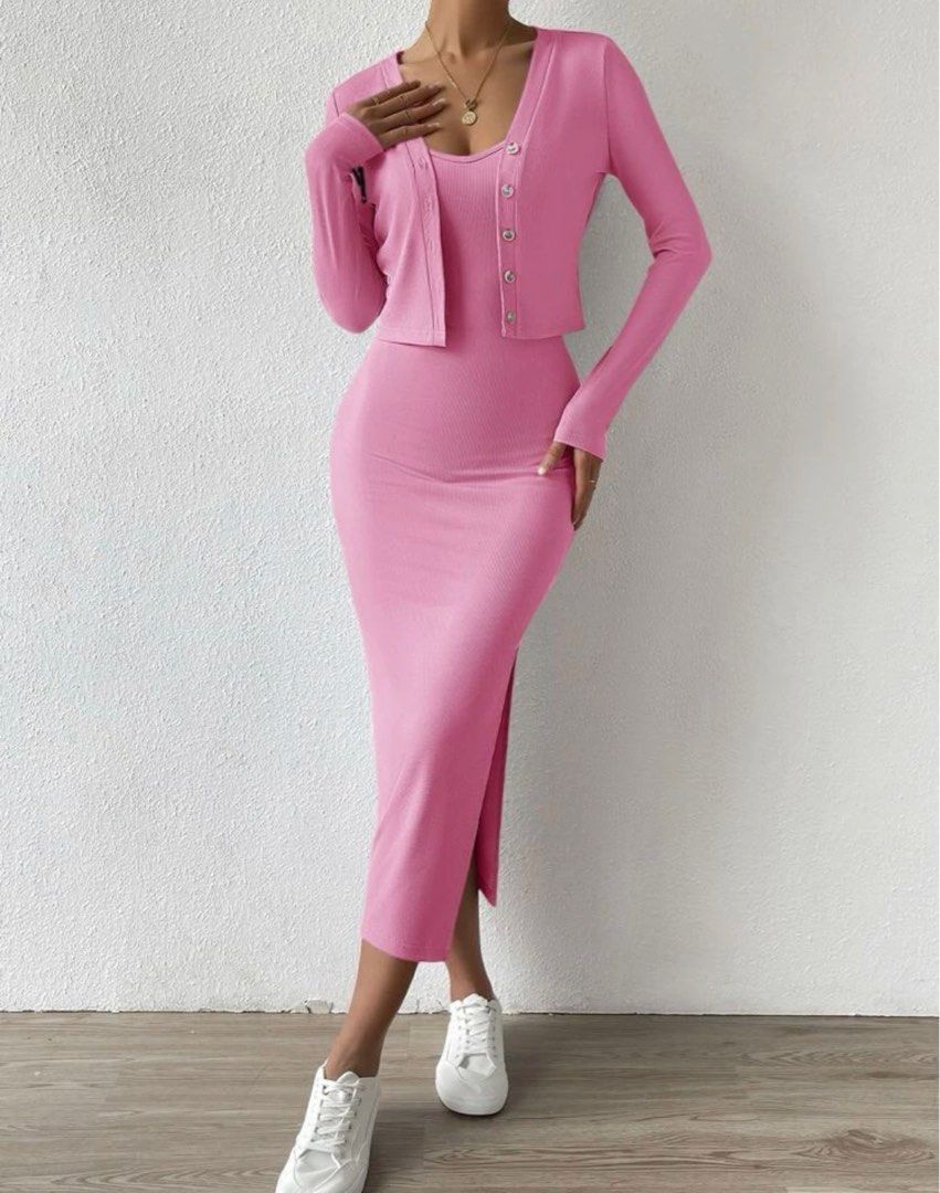 barbie pink bodycon dress Barbie Pink Tank Ruched Slit Dress  Isabelle LaRue