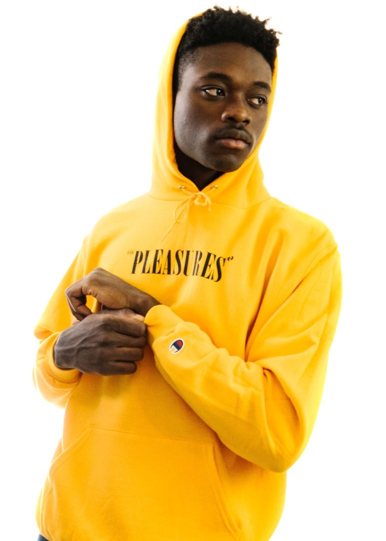 Pleasures shop yellow hoodie