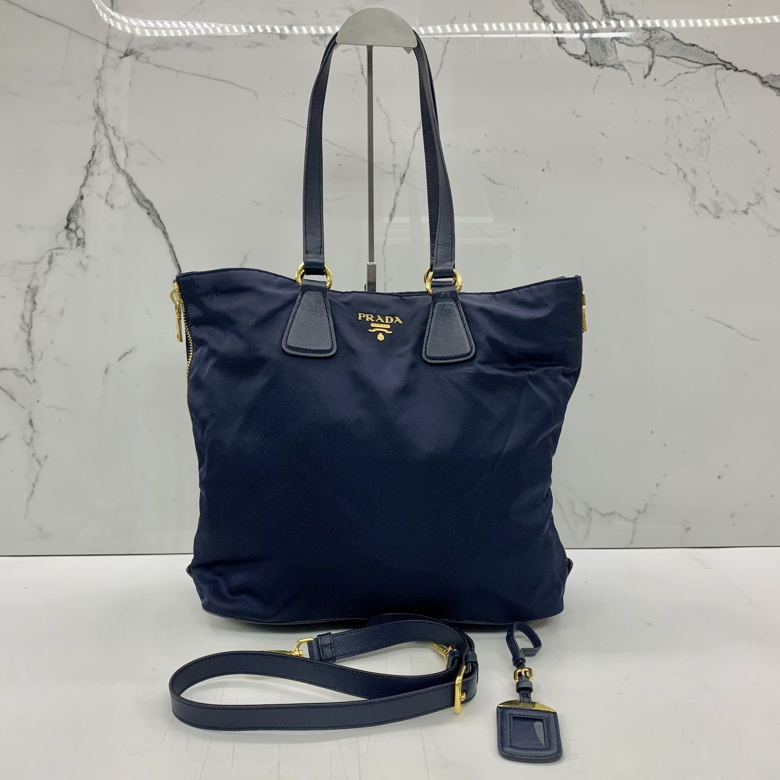 PRADA NYLON NAVY 2 WAY TOTE BAG 237037530 AL, Luxury, Bags 