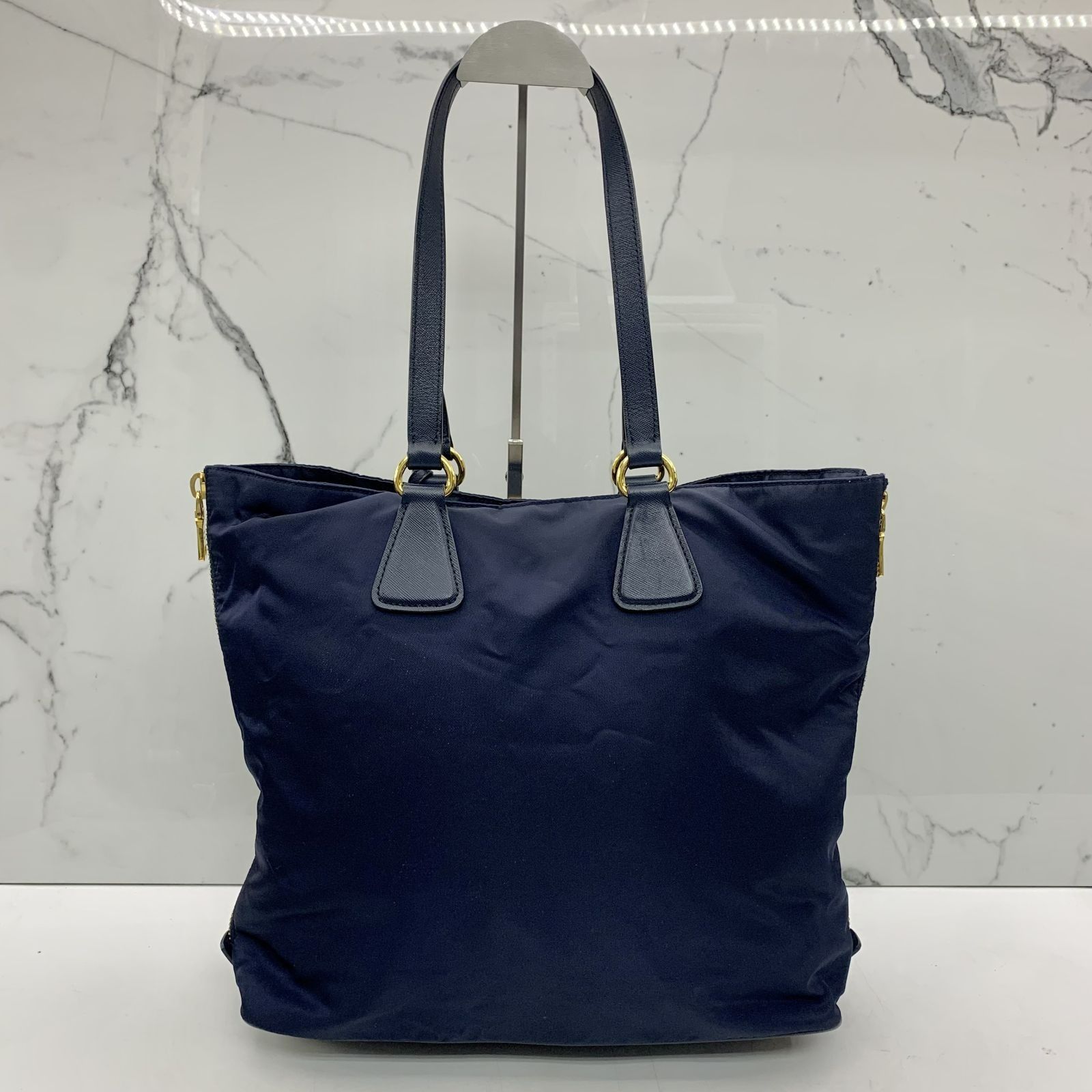 バッグ PRADA 2Way Hand Bag Nylon Leather Navy PRADA 2Way Hand Bag Nylon Leather Navy PRADA Women's 2way Tote