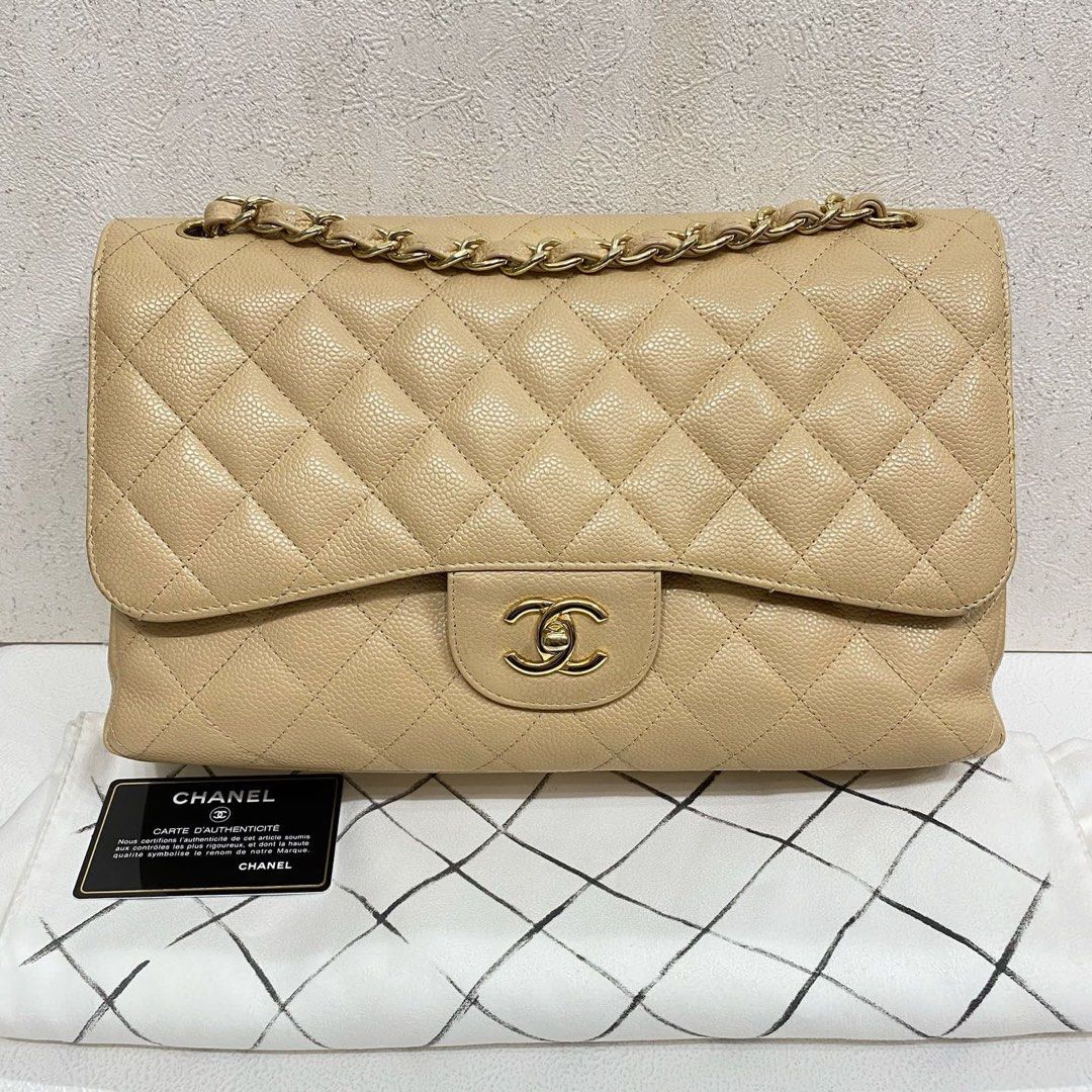 Preloved Chanel Jumbo Double Flap Beige Caviar GHW 16 (db card