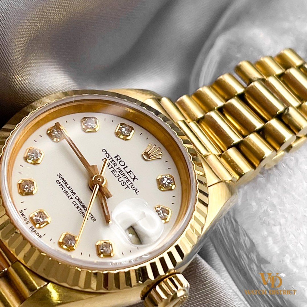RARE 1997 Full Set Rolex 18K Gold 10PT White Diamond Dial Datejust 69178