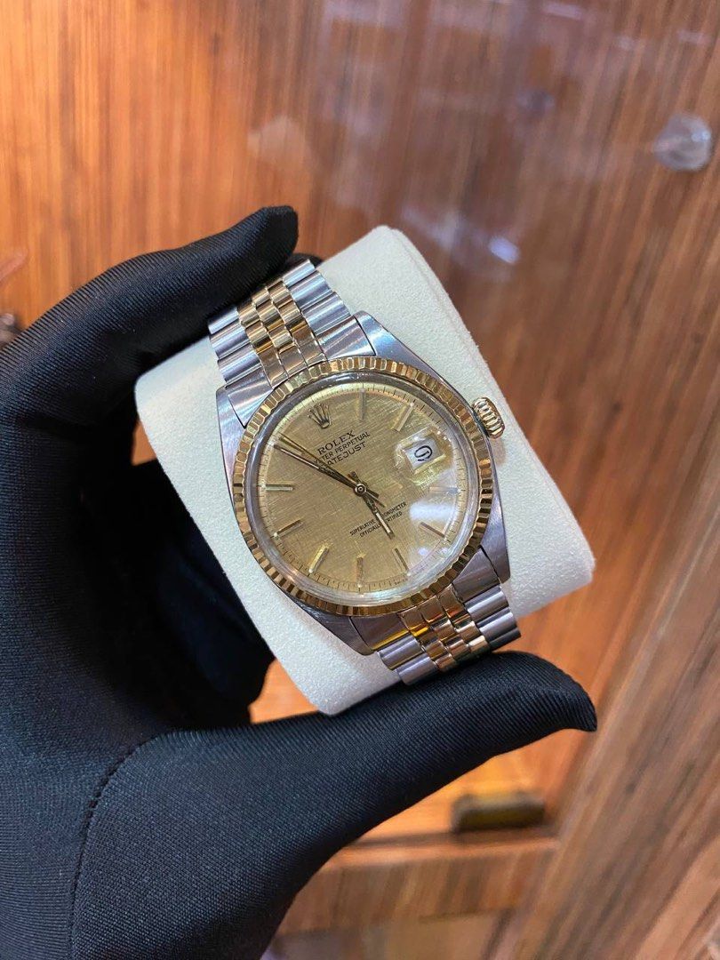 ROLEX OYSTER PERPETUAL DATEJUST HALF 750 YELLOW GOLD REF 1601 36MM AUTOMATIC WATCH