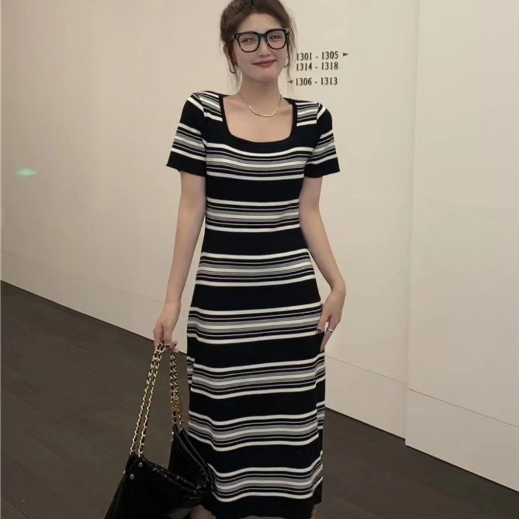 SALES INSTOCKS Stripes Bodycon Knit Basic Maxi Dress Women s