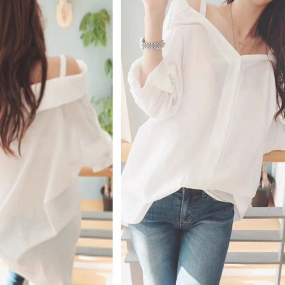 Oversized off the sale shoulder button down shirt