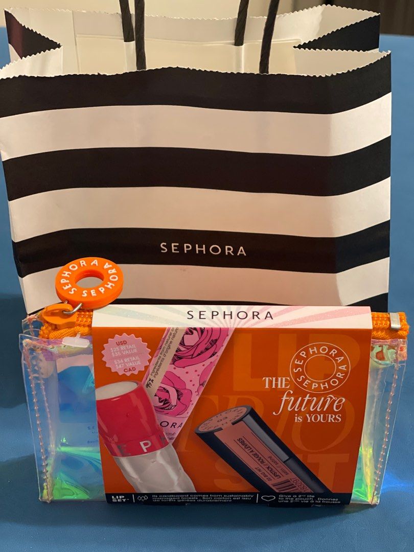 Sephora 3pcs set with pouch (Category: Makeup) located in Muntinlupa City. Submitted by kcferre (Listing ID 1268885446, Image 2). Description: Sephora 3pcs set with pouch Pre-order from the USA Php 1400 only.