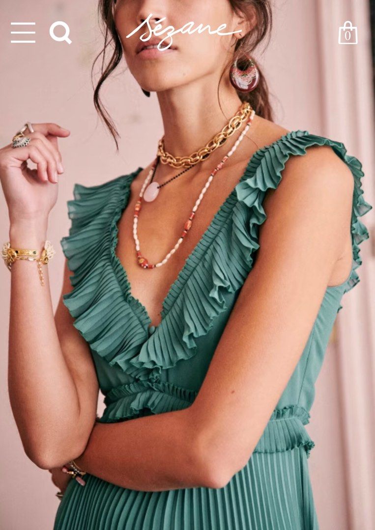 Sezane Rachelle pleated dress in Sage S Women s Fashion