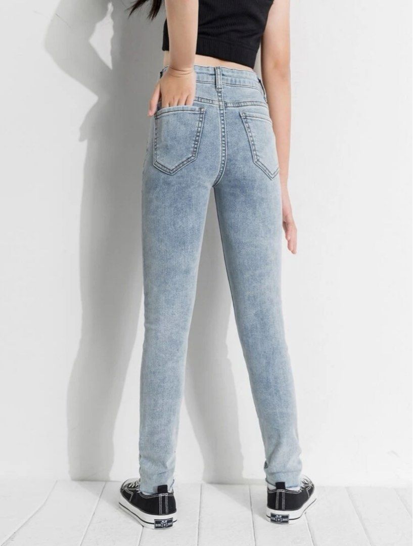 SHEIN Girls High Waist Ripped Raw Cut Skinny Jeans Babies Kids