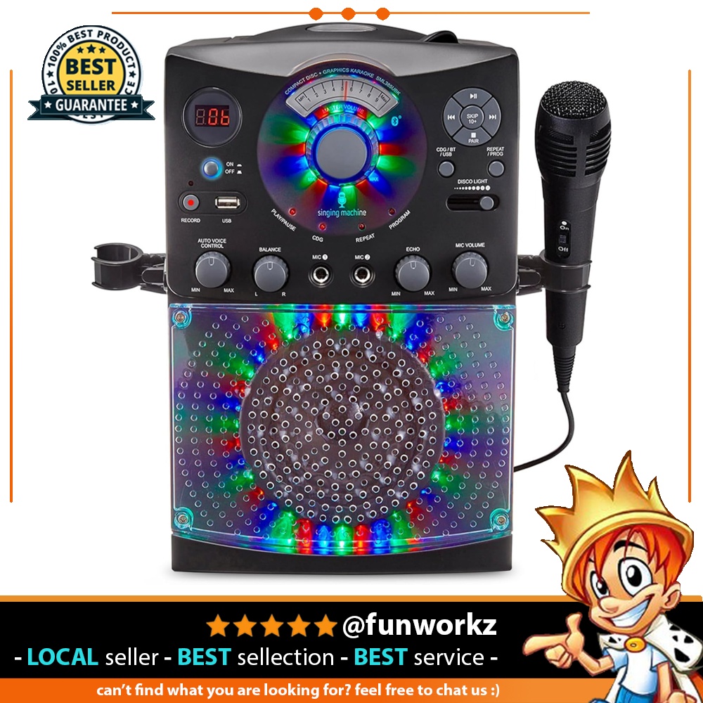 Singing Machine SML385UBK Bluetooth Karaoke System with LED Disco
