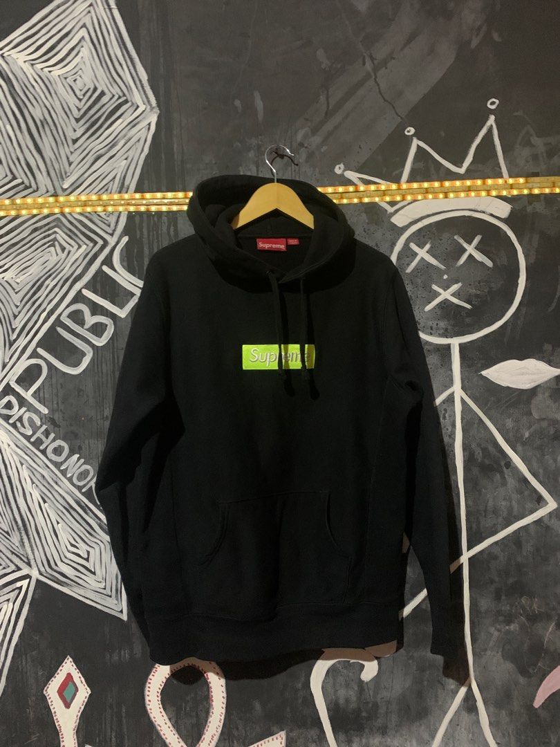 Supreme hodie logo box neon Fesyen Pria Pakaian Atasan di