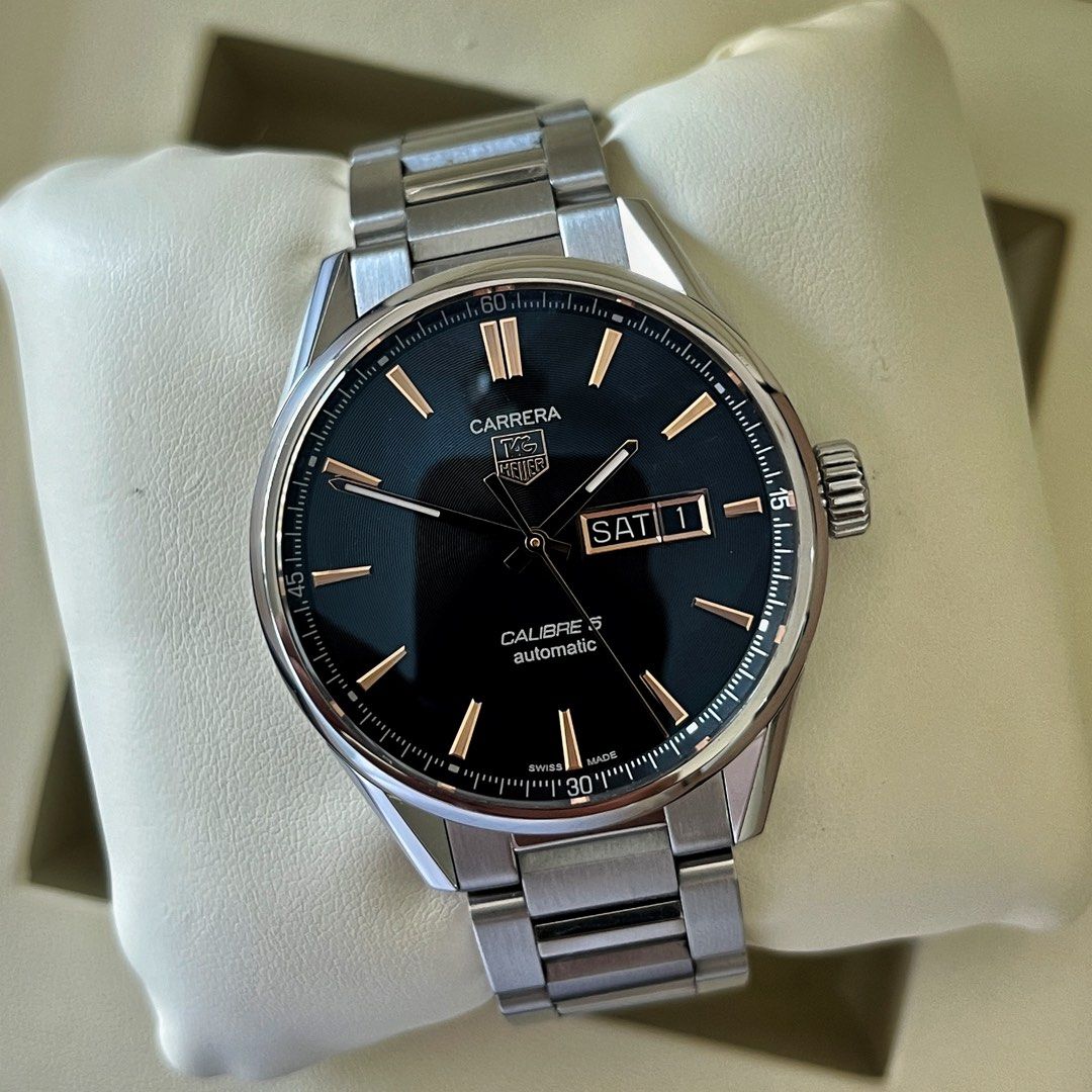 Tag heuer carrera calibre 5 day date rose gold top