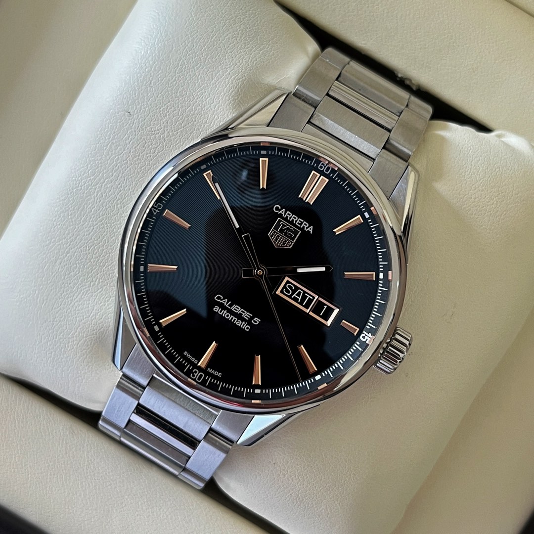 Tag heuer carrera calibre 5 day date rose gold clearance